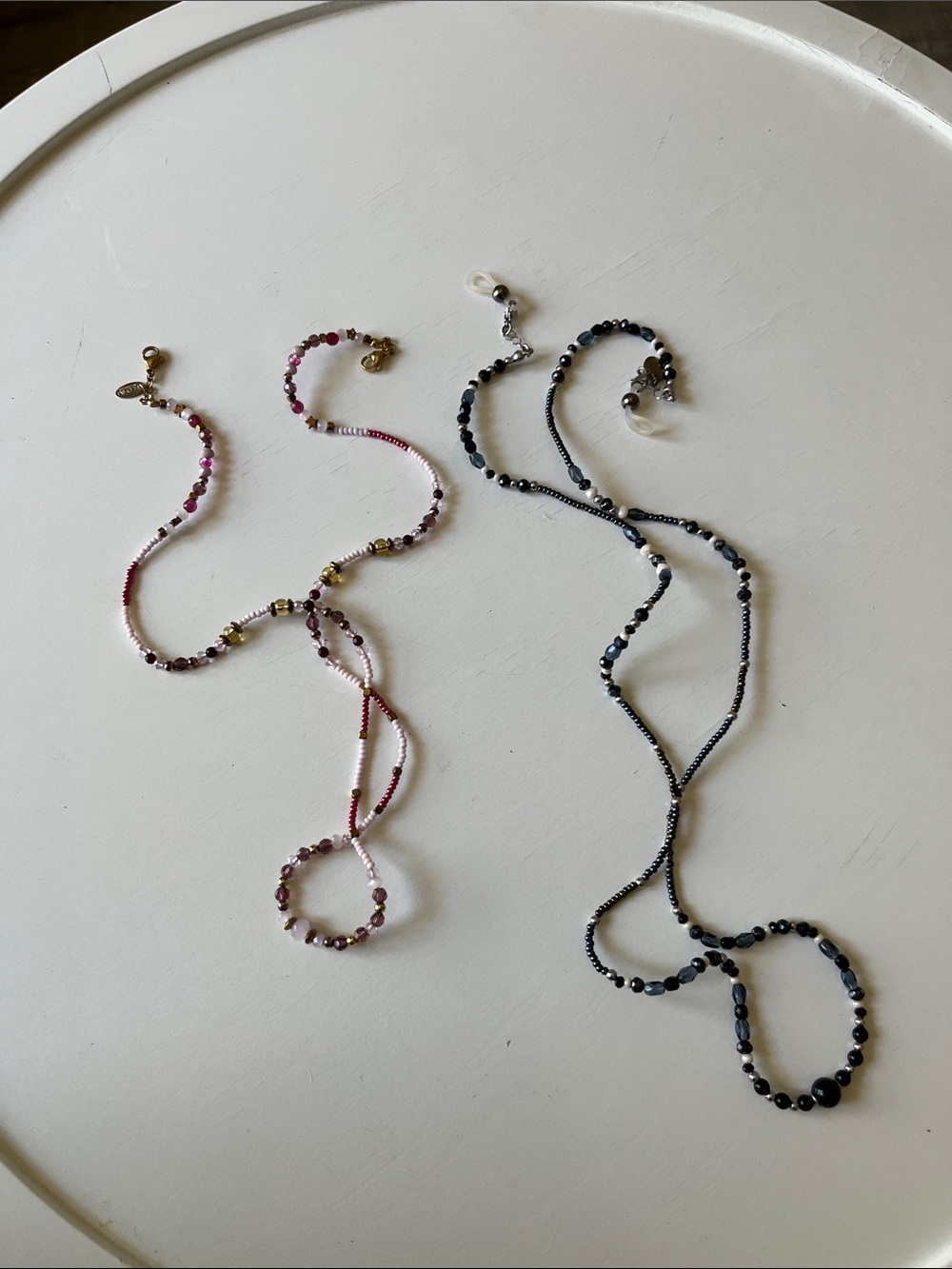 Beaded Lariat Necklace – Pink & Black |